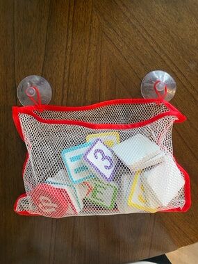 Fisher Price Bath Mesh Storage with Suction Cups and Foam Letters / Numbers